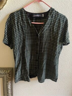 Bella Canvas Black Grid Short-Sleeve Button Blouse